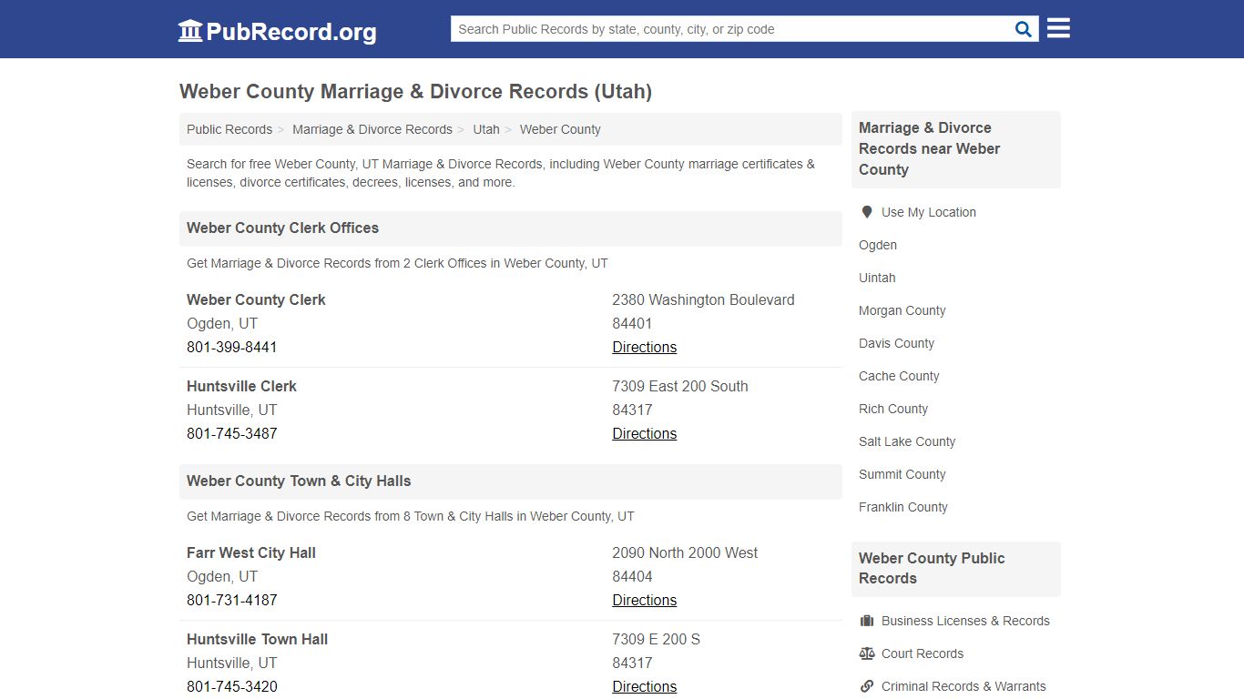 Weber County Marriage & Divorce Records (Utah) - PubRecord.org