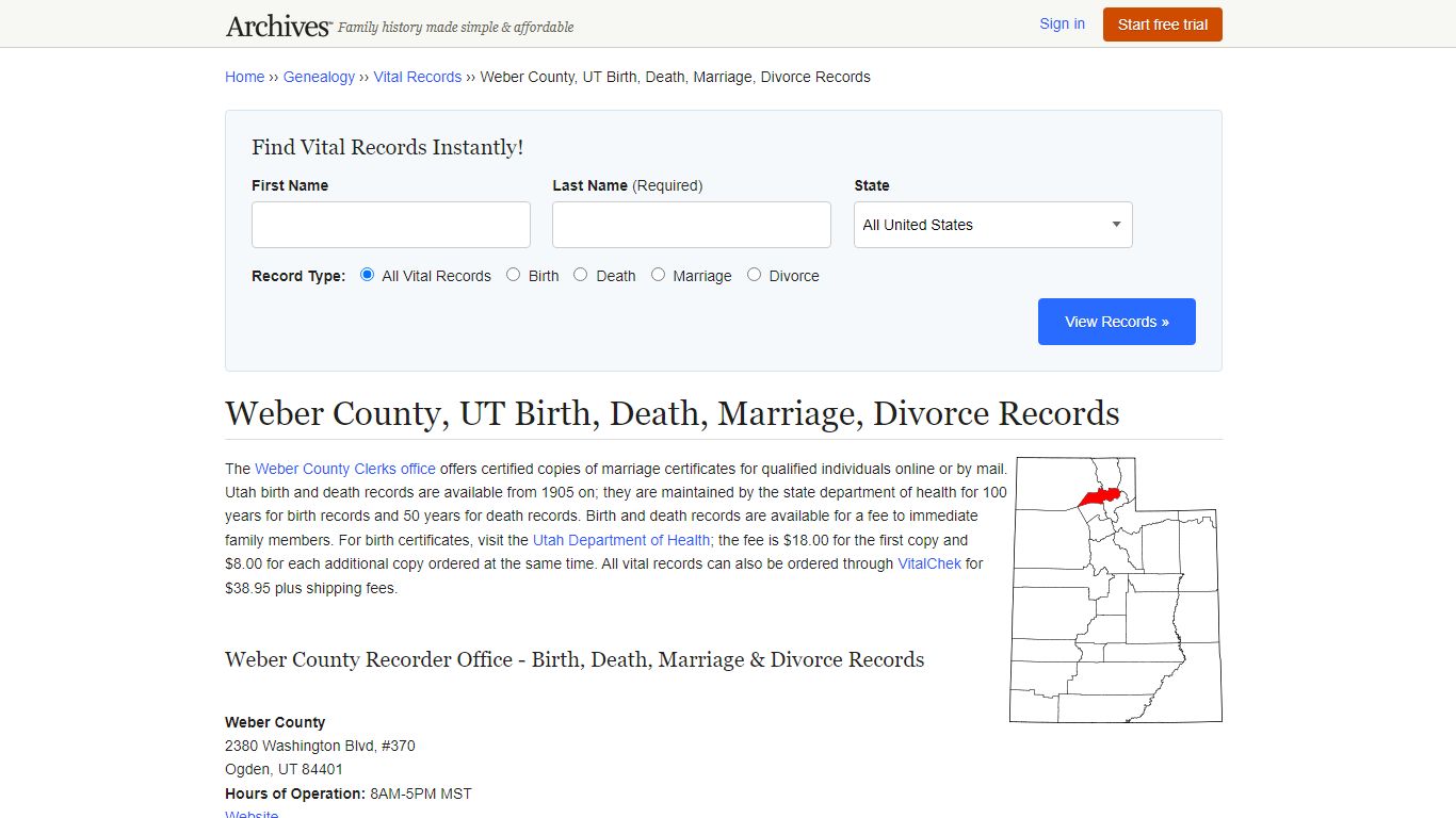 Weber County, UT Birth, Death, Marriage, Divorce Records - Archives.com