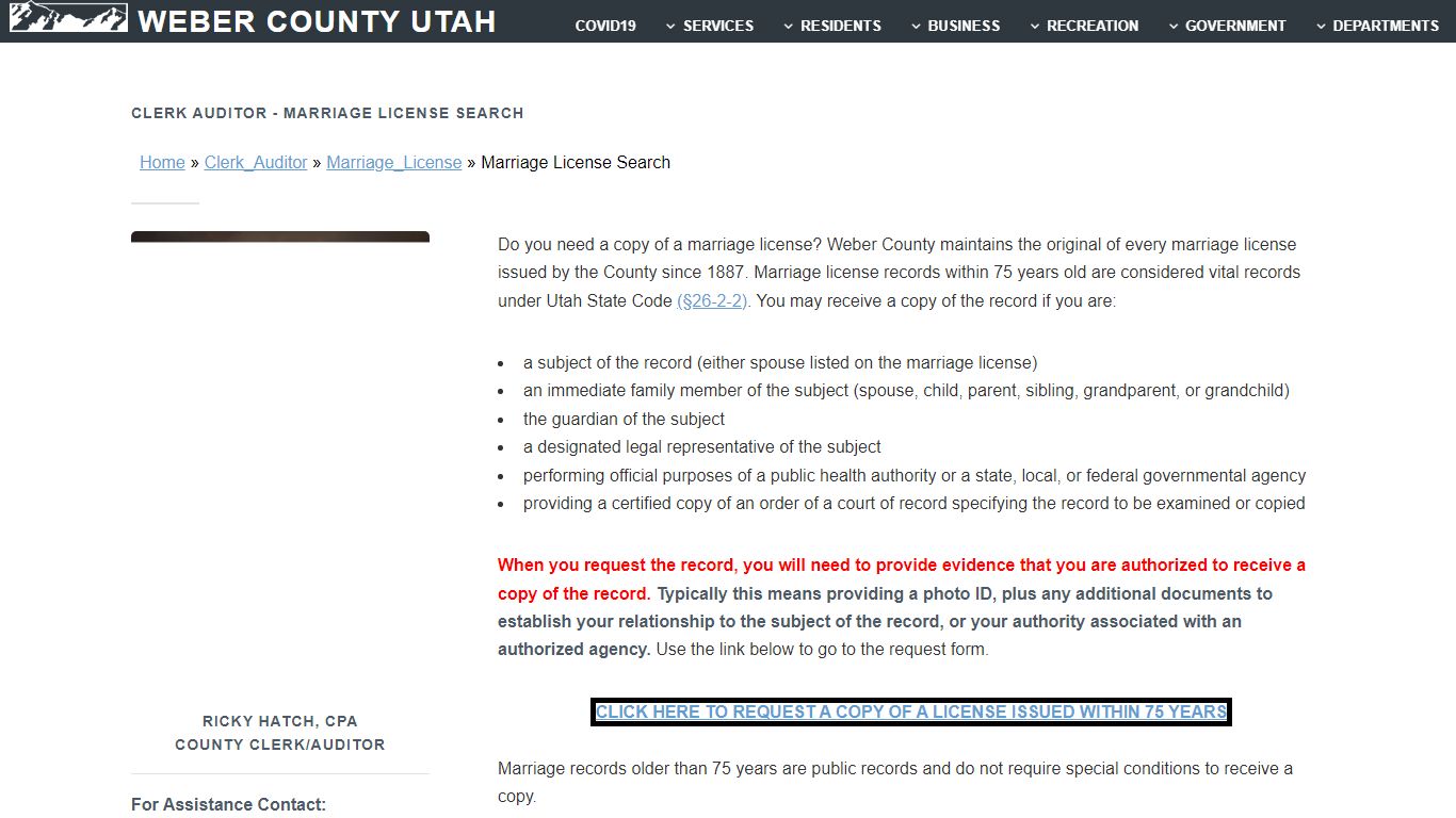 Marriage License Search - Weber County, Utah